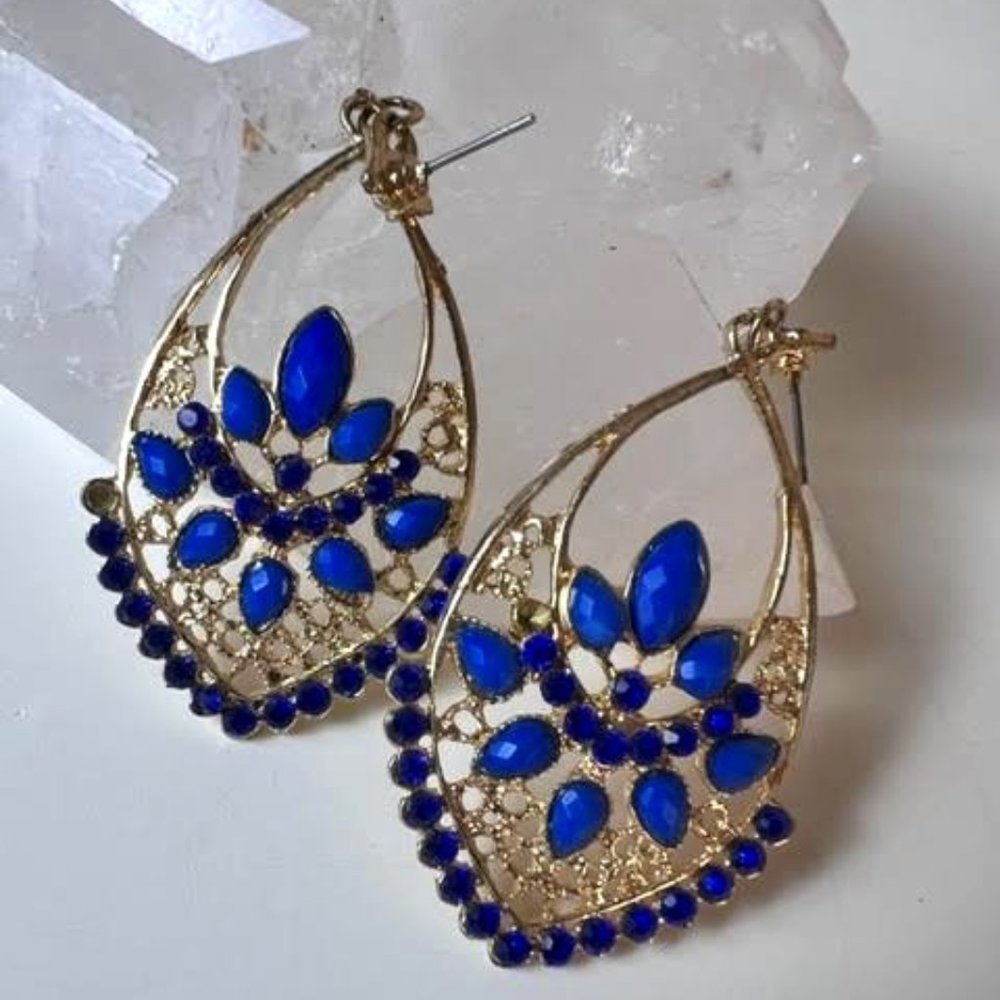 Blue Gold Dangle Earrings